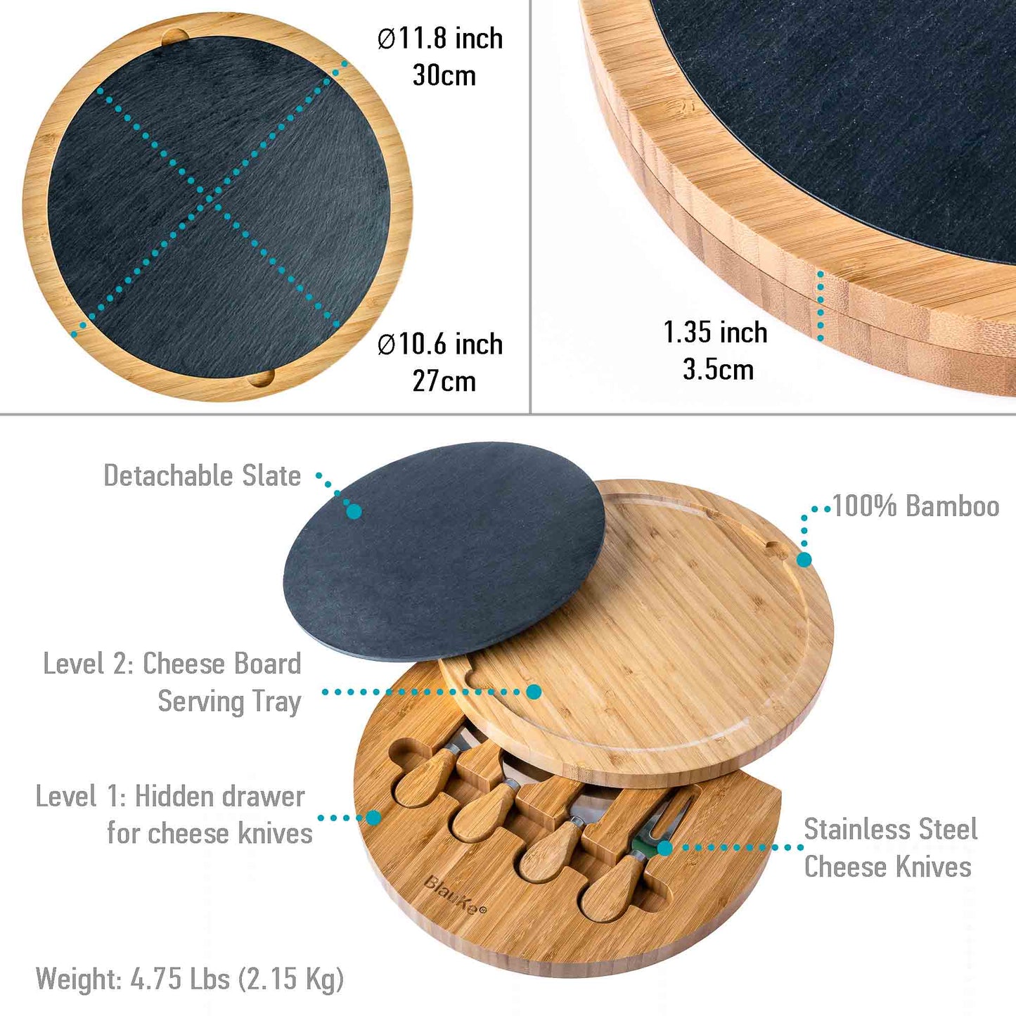 Round Bamboo Cheese Board with Knife Set | Harlow & Hearth
