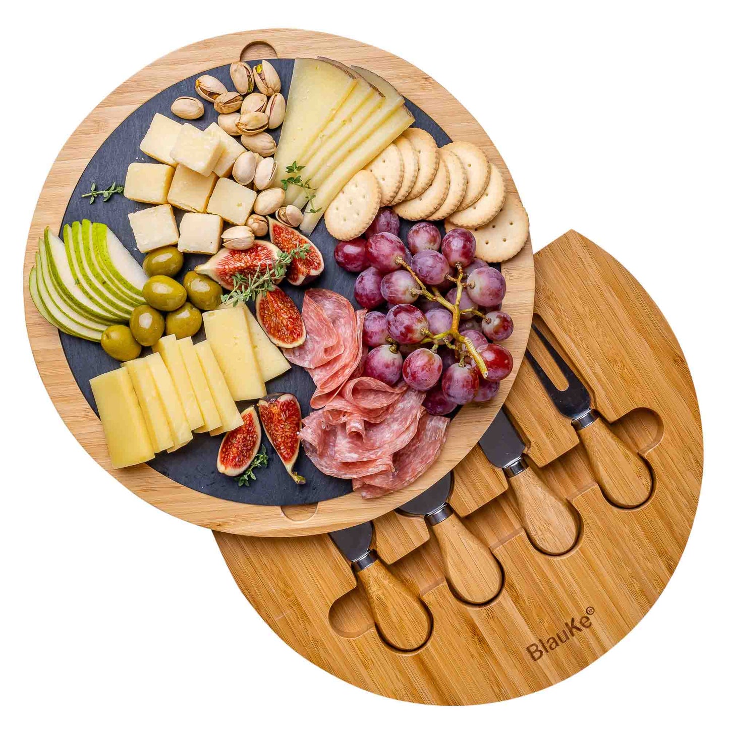 Round Bamboo Cheese Board with Knife Set | Harlow & Hearth