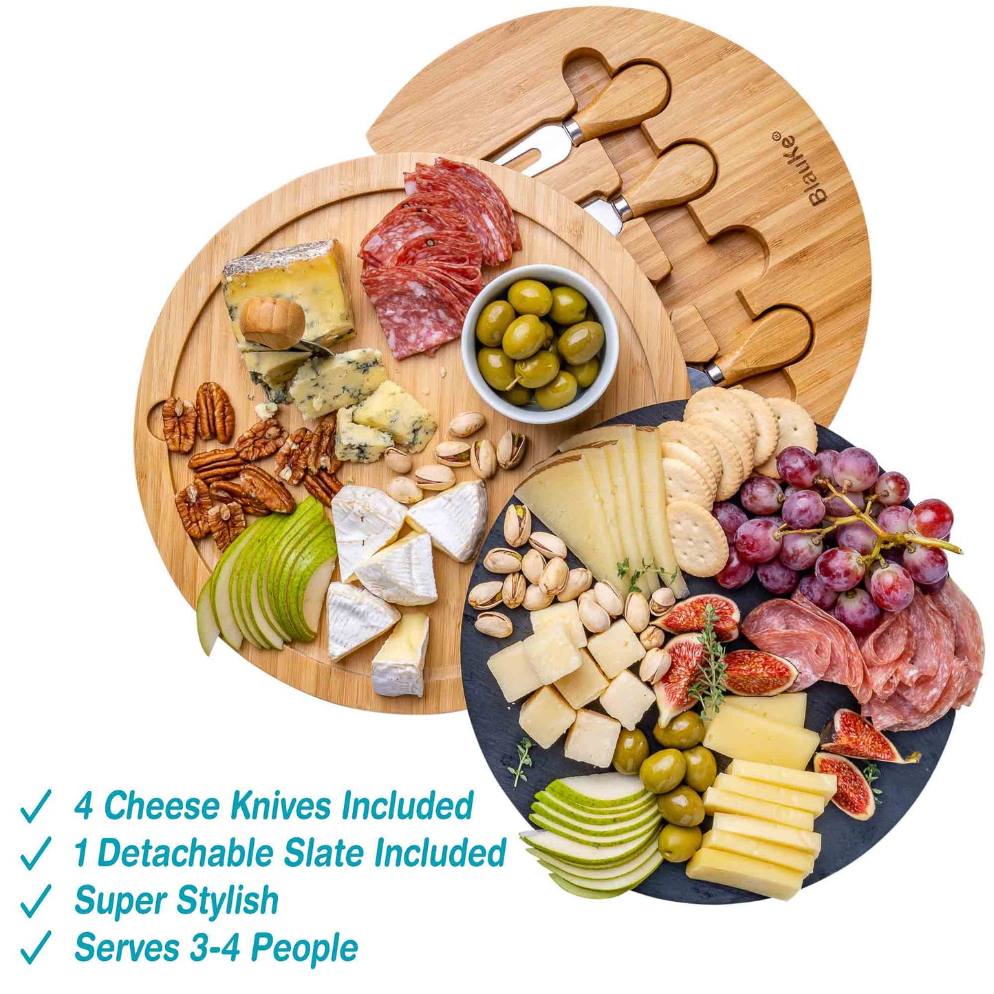 Round Bamboo Cheese Board with Knife Set | Harlow & Hearth