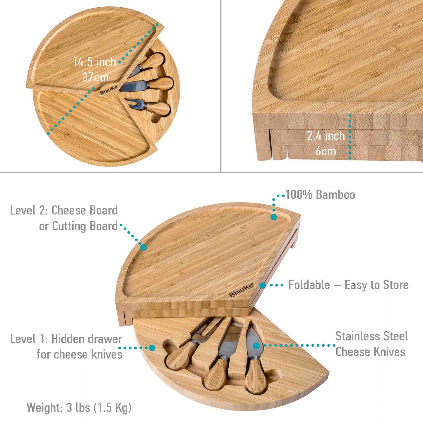 Bamboo Cheese Board and Knife Set | Harlow & Hearth